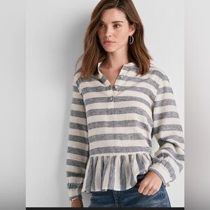 Lucky Brand LONG SLEEVE STRIPE PEPLUM TOP